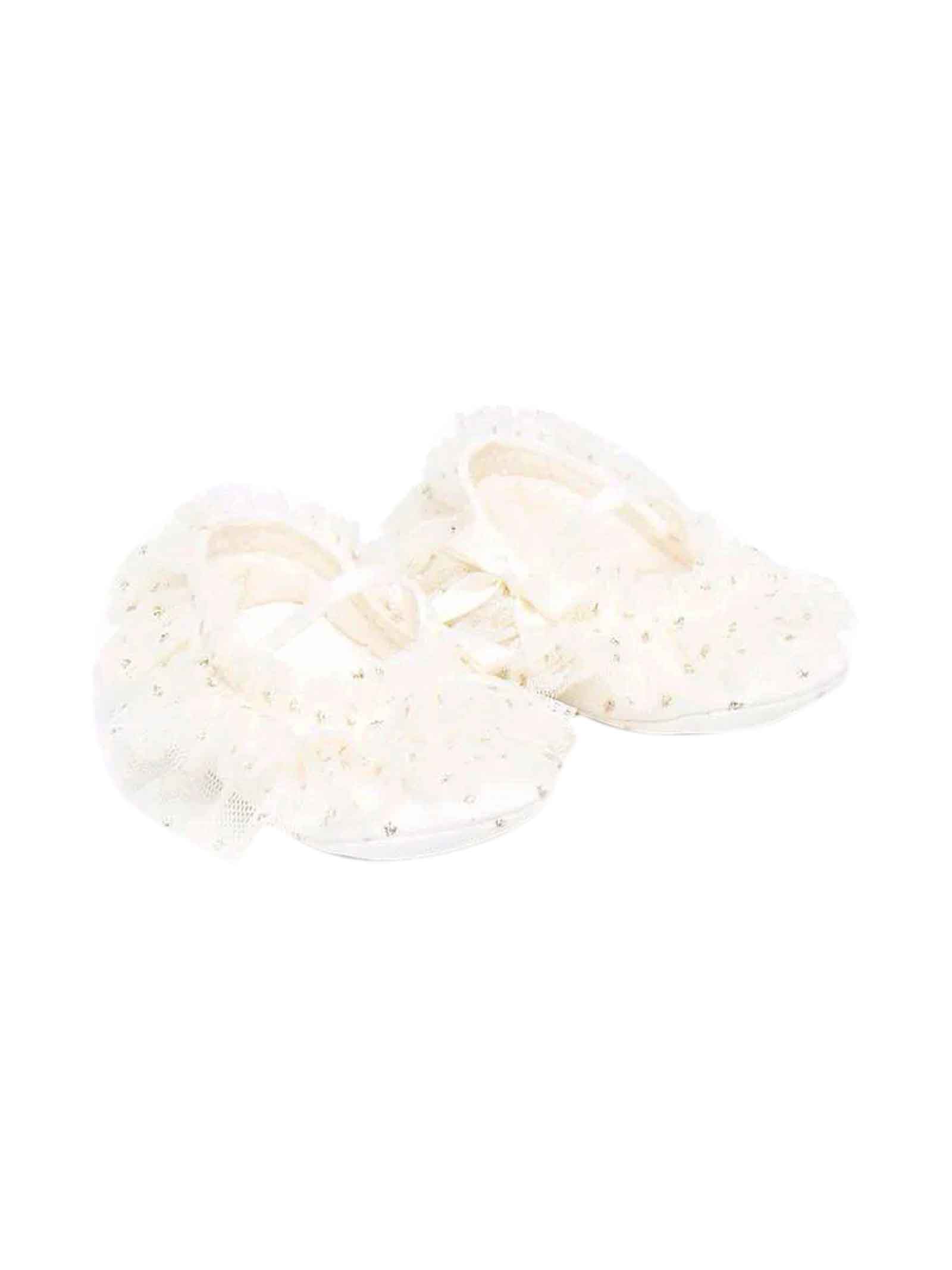 Monnalisa White Shoes With Tulle Application