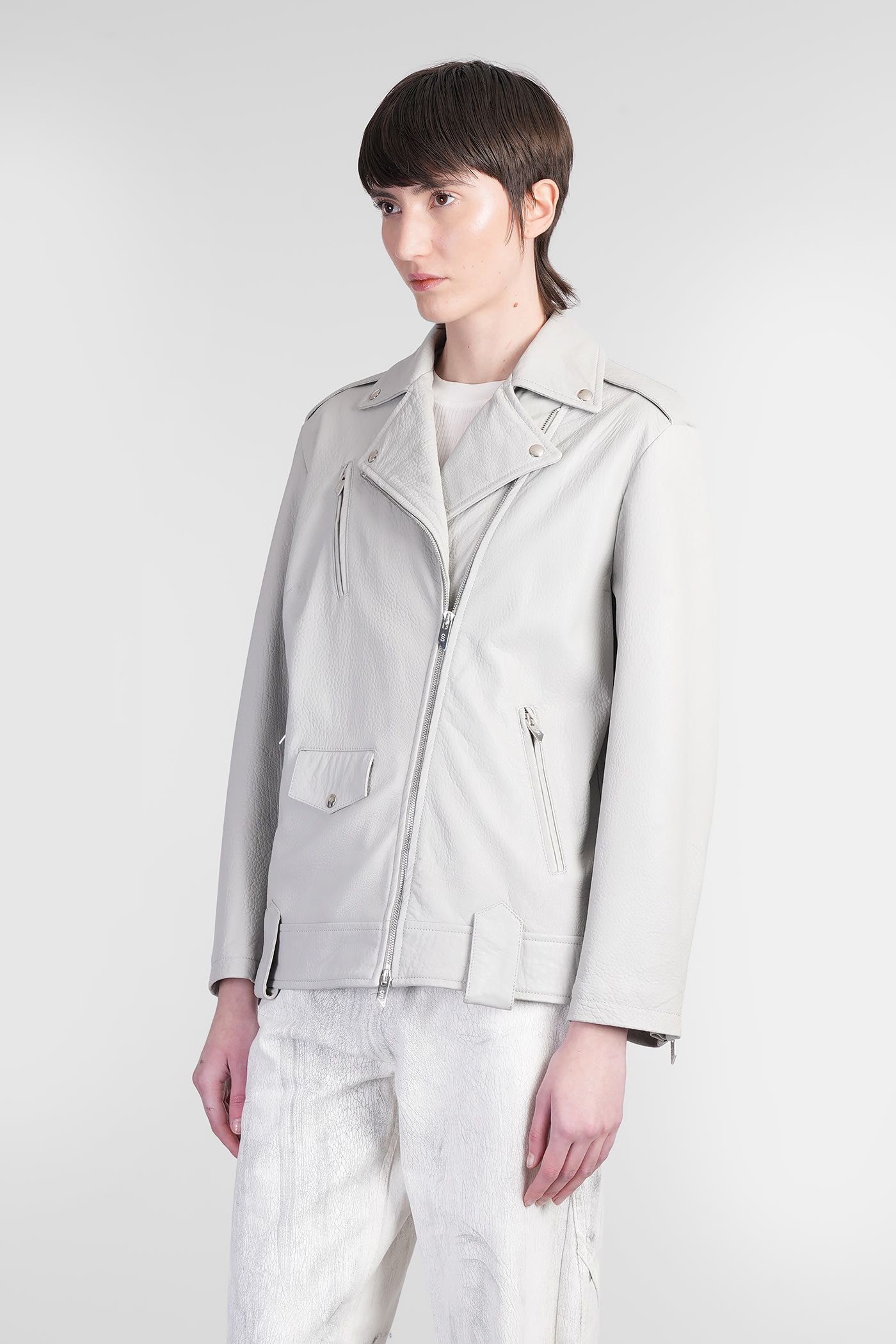 Salvatore Santoro Biker Jacket In Grey Leather In Grey