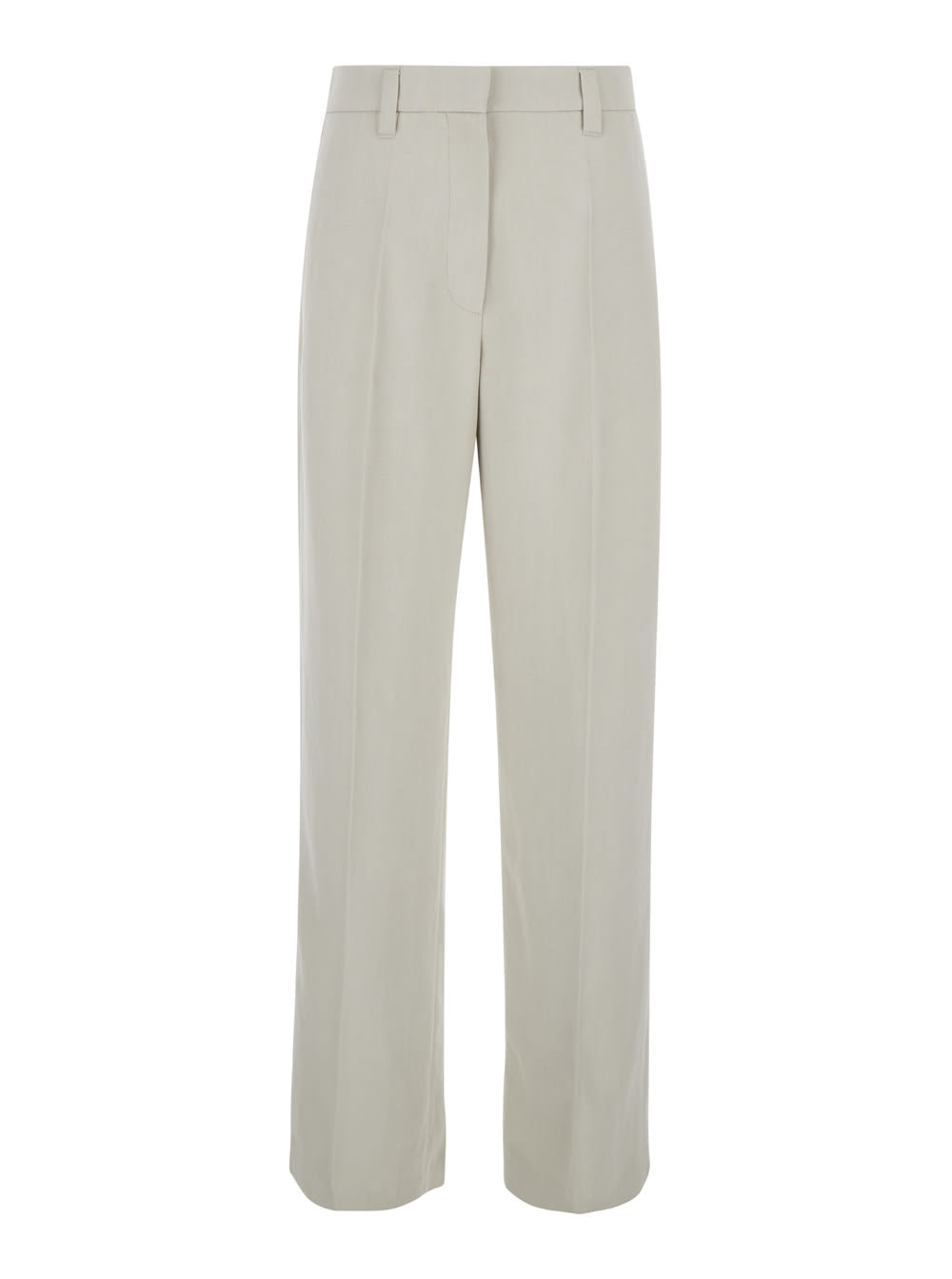 Brunello Cucinelli White Monili Embellished Trousers In Linen Blend Woman