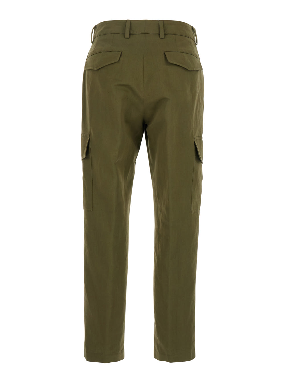 Pt Torino Green Pants With Cargo Pockets In Cotton And Linen Blend Woman In Green