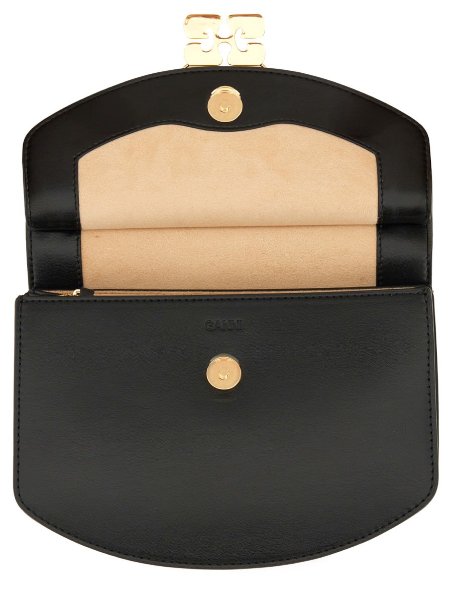 Ganni Small Shoulder Bag With Adjustable Strap And Gold-tone Hardware In Black