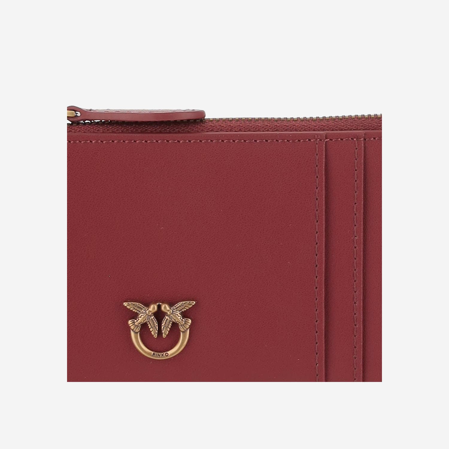 Pinko Leather Card Case With Logo In Red