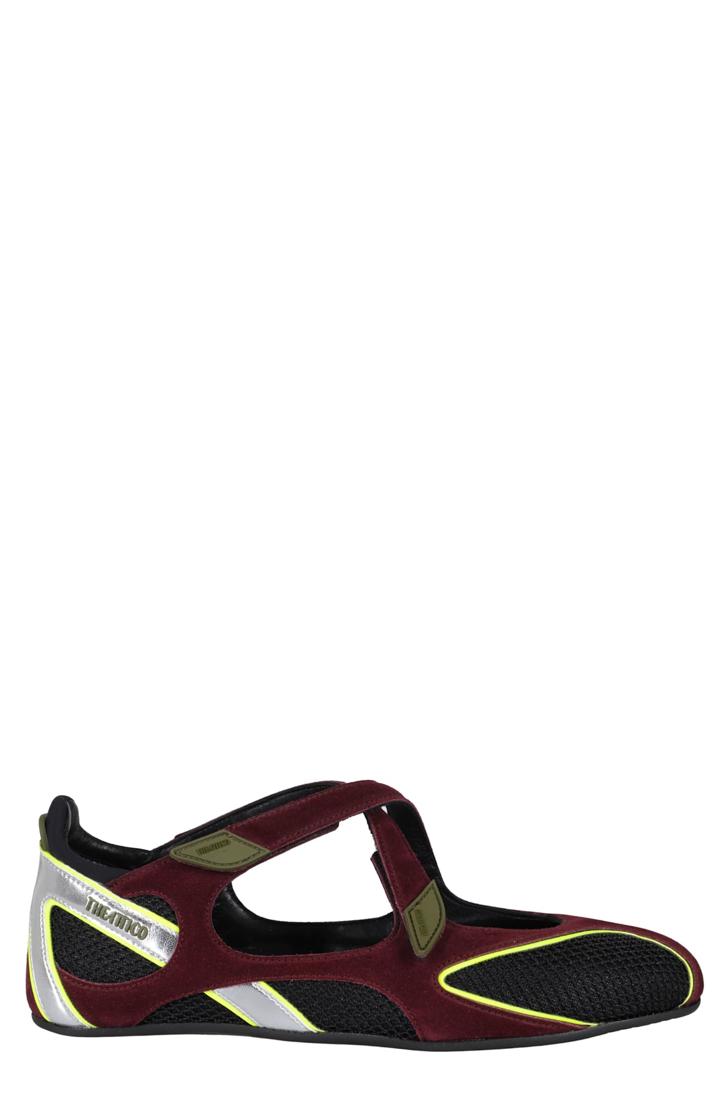 Attico Nomad Bordeaux Ballet Shoes With Criss-crossed Straps And Mesh Panels In Tech Fabric And Suede Woman