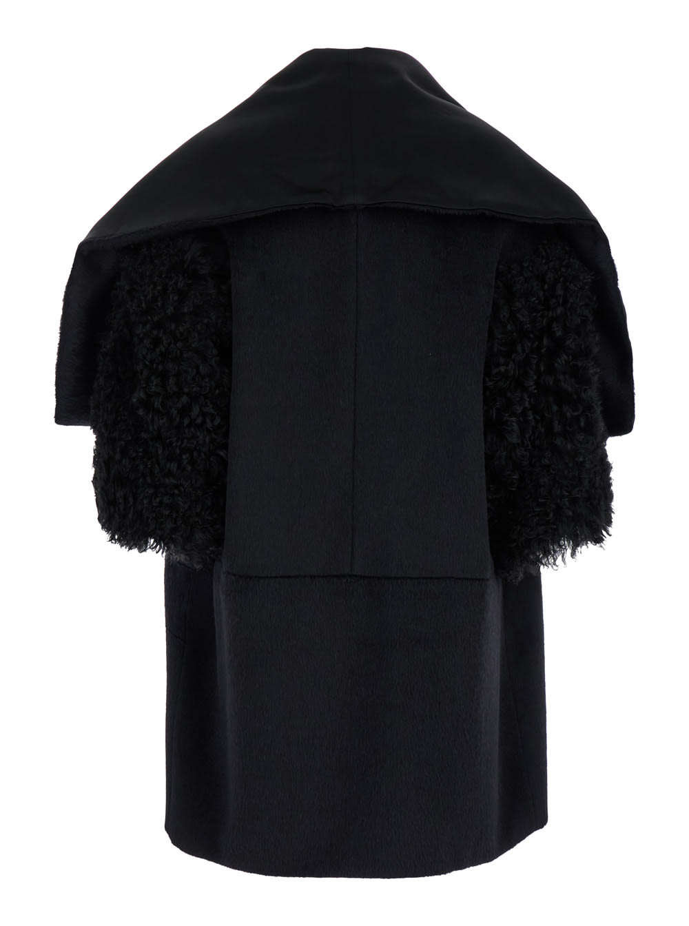 Shop Alberta Ferretti Black Cape With Wide Revers In Wool Blend Woman