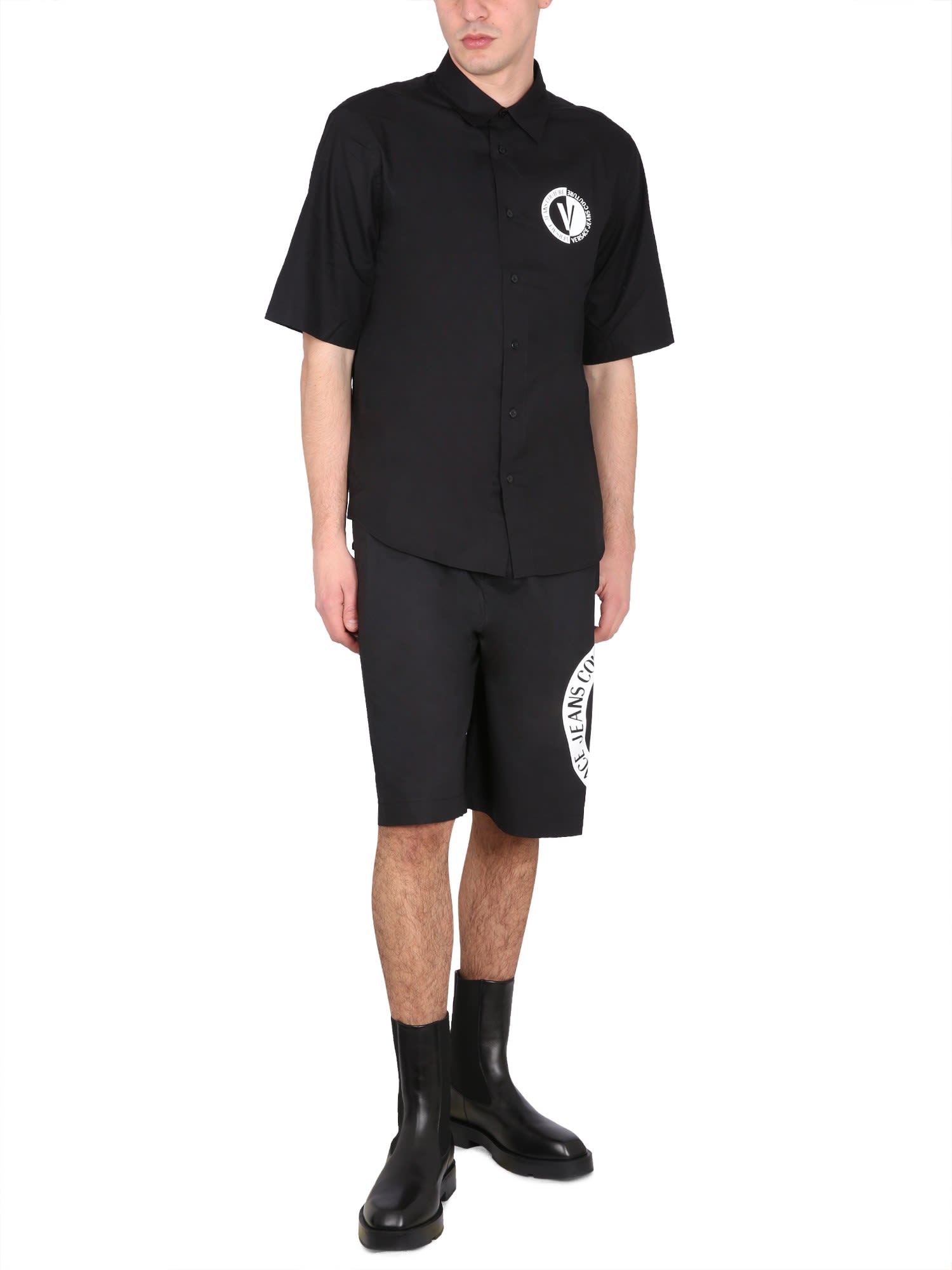Shop Versace Jeans Couture Bermuda With Logo In 899