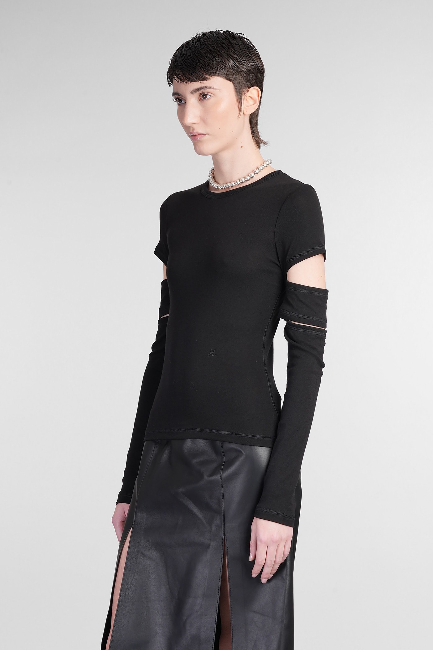 Helmut Lang Slashed Mini Dress Cut-out Sleeves In Black