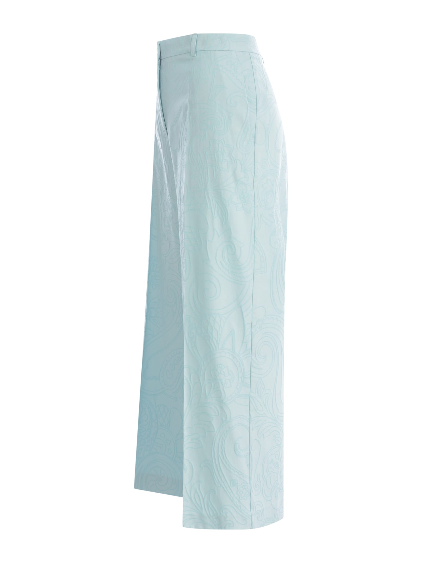 Shop Etro Jacquard Trousers  Paisley In Stretch Cotton In Light Blue