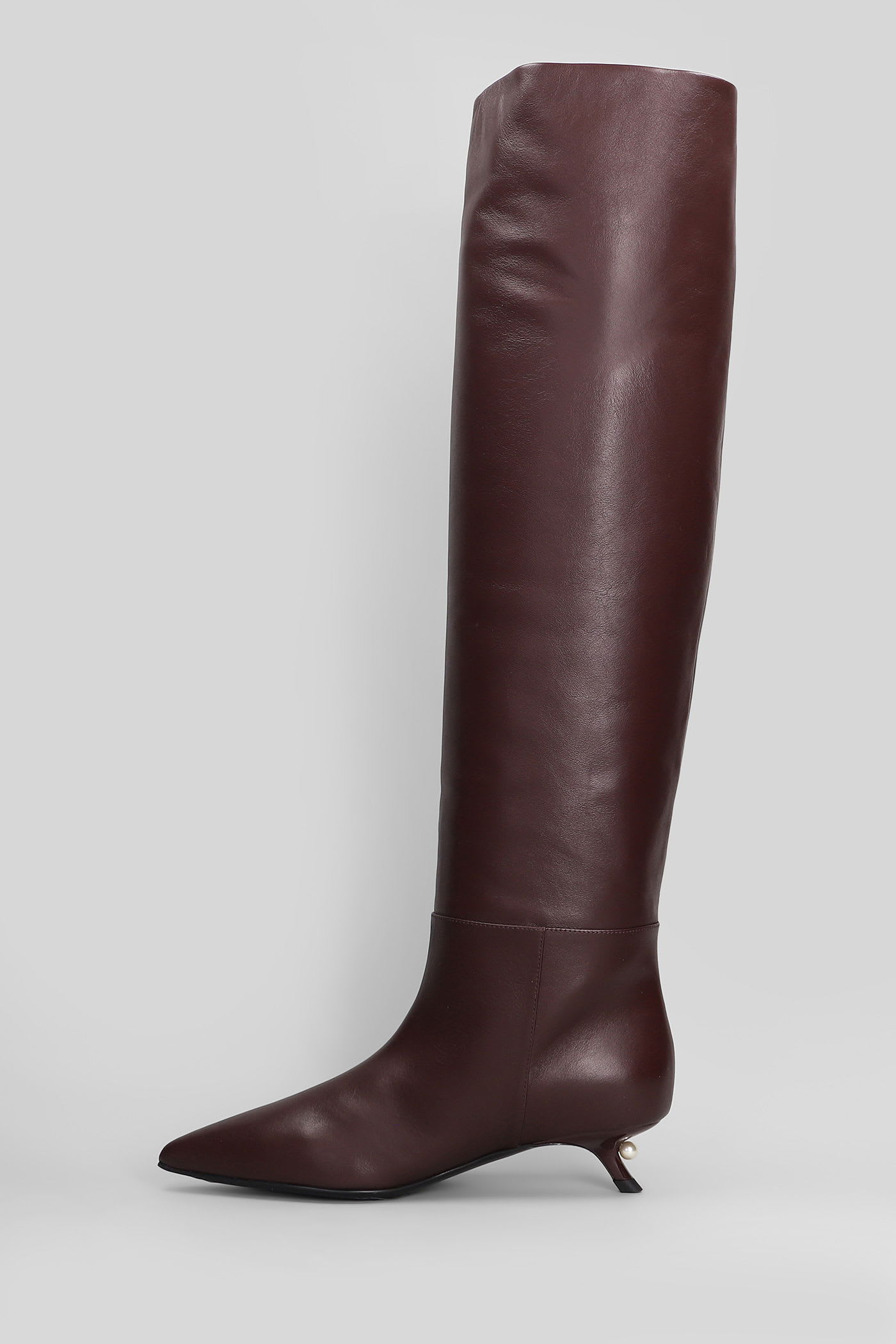 Alevì Debby 035 Low Heels Boots In Bordeaux Leather In Burgundy