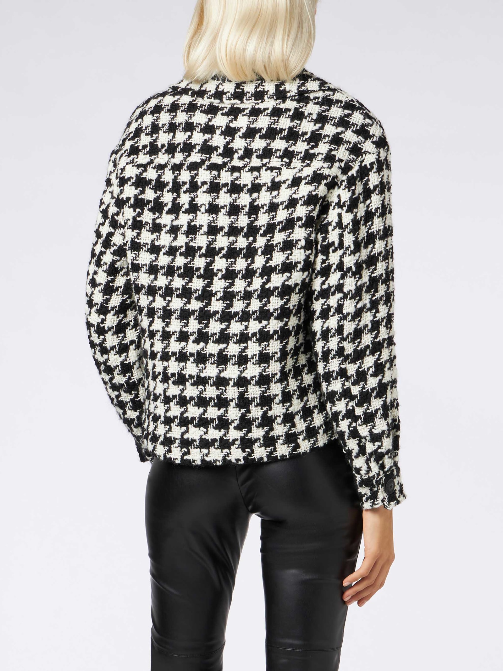 Shop Mc2 Saint Barth Woman Cropped Overshirt With Pied De Poul Print In Black