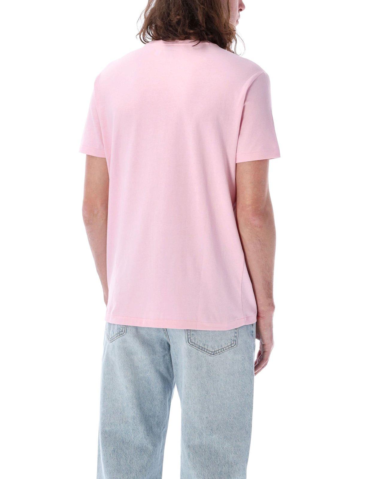 Shop Polo Ralph Lauren Logo-embroidered Crewneck T-shirt In Garden Pink