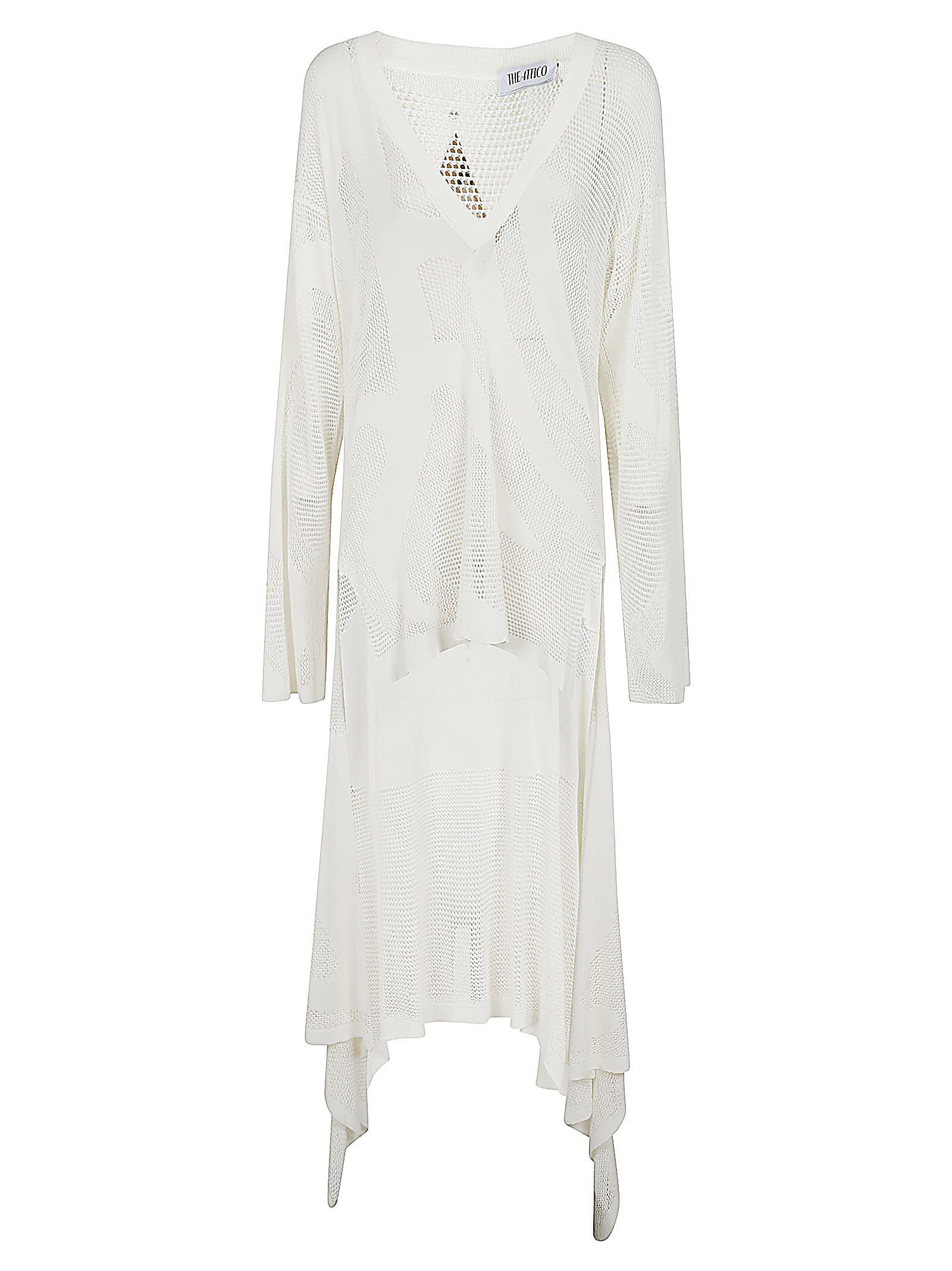 Shop Attico V-neck Perforated Asymmetric Mini Dress In White