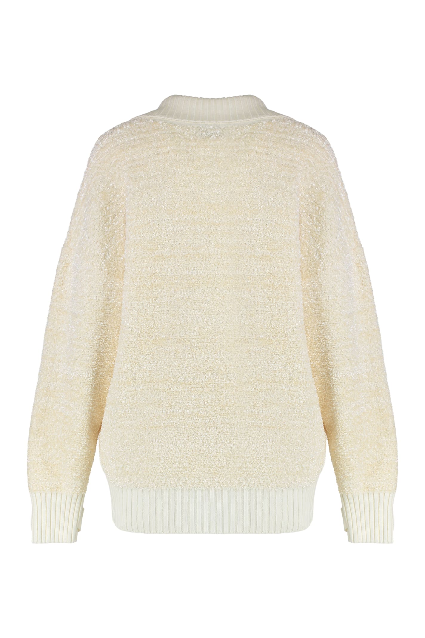 Elisabetta Franchi Cardigan In Boucle Velour In Neutral