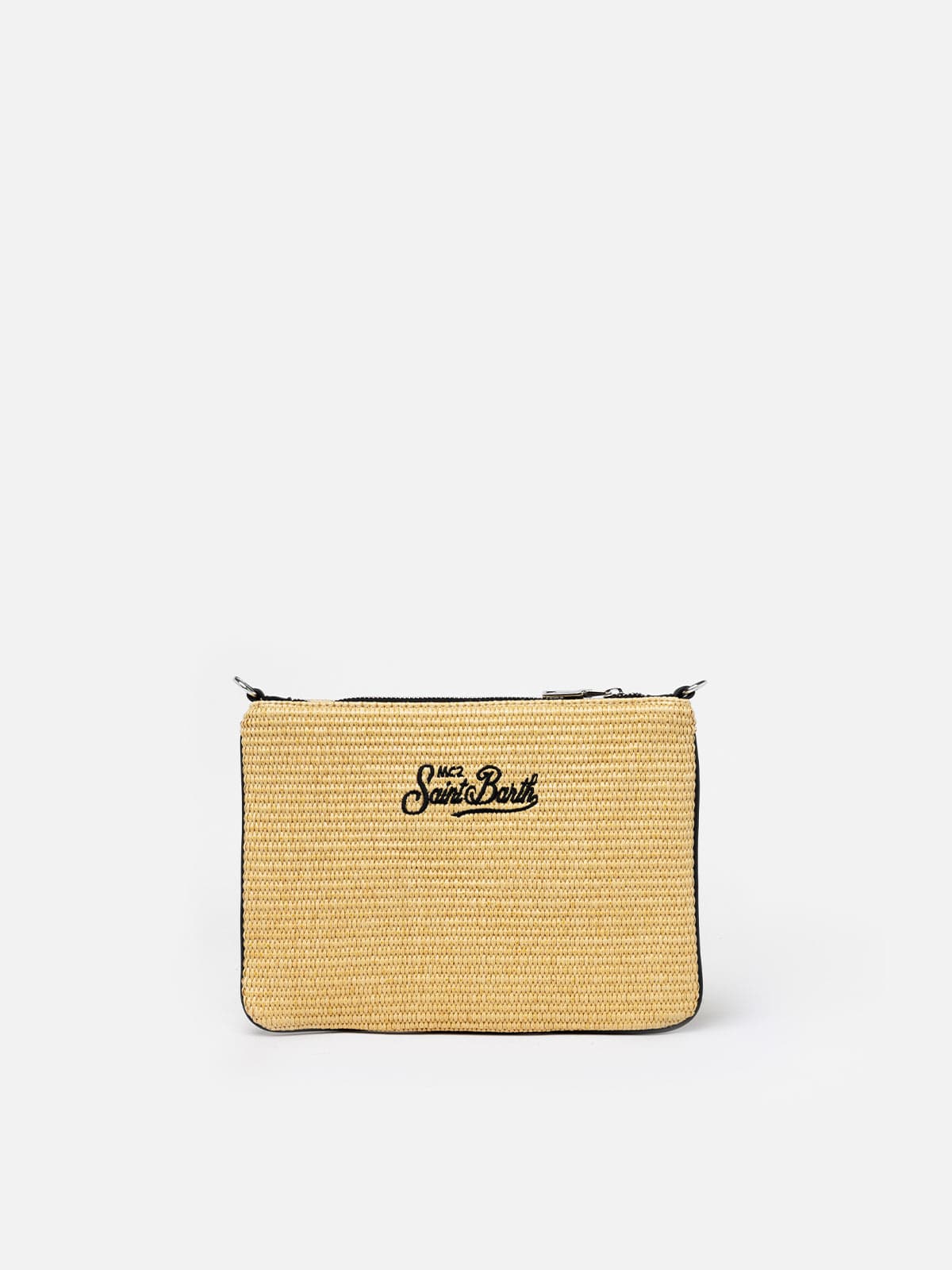 Mc2 Saint Barth Parisienne Straw Pochette With Formentera Embroidery In Beige