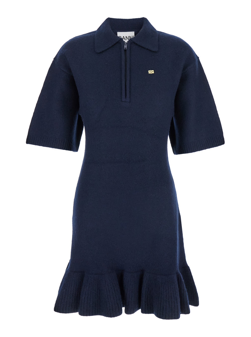 Shop Ganni Boiled Wool Mini Dress In Blu