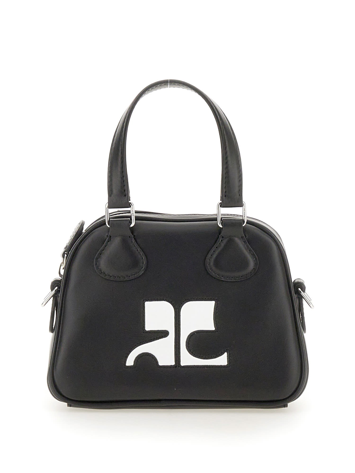 Courrèges Mini Leather Bowling Bag In Nero