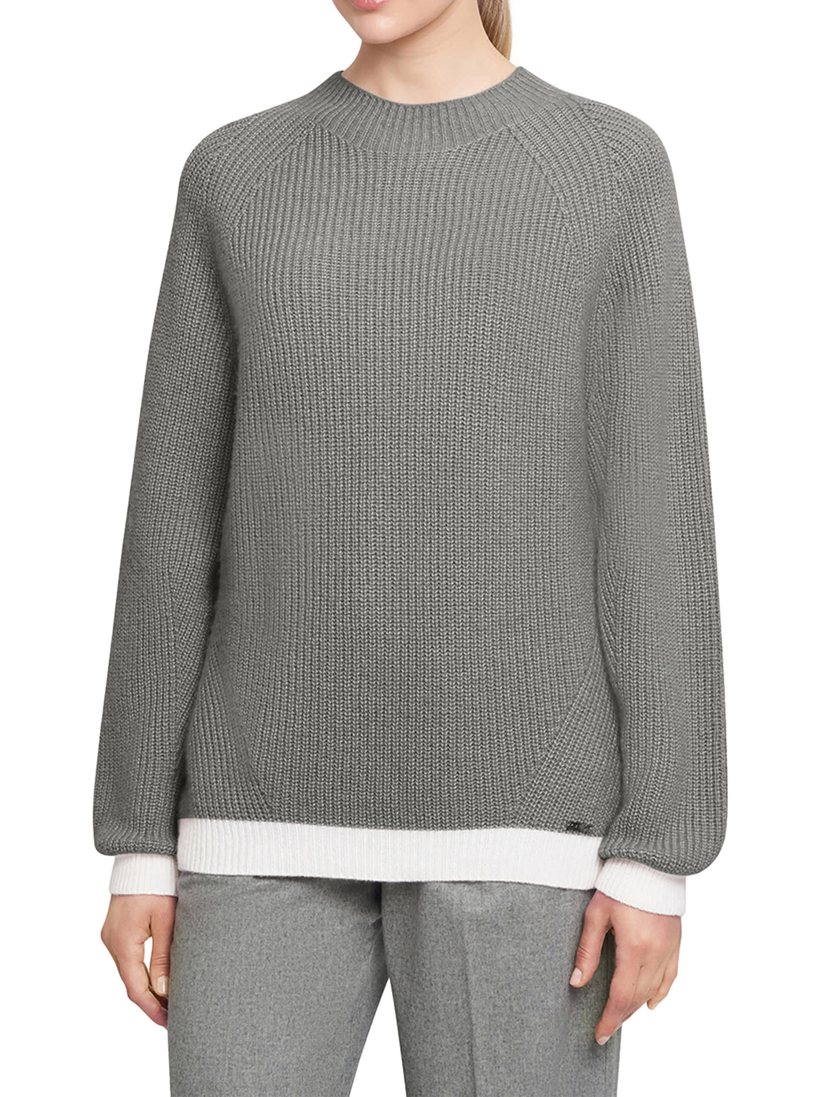 Shop Kiton Jersey Turtleneck Cashmere In Grey/white