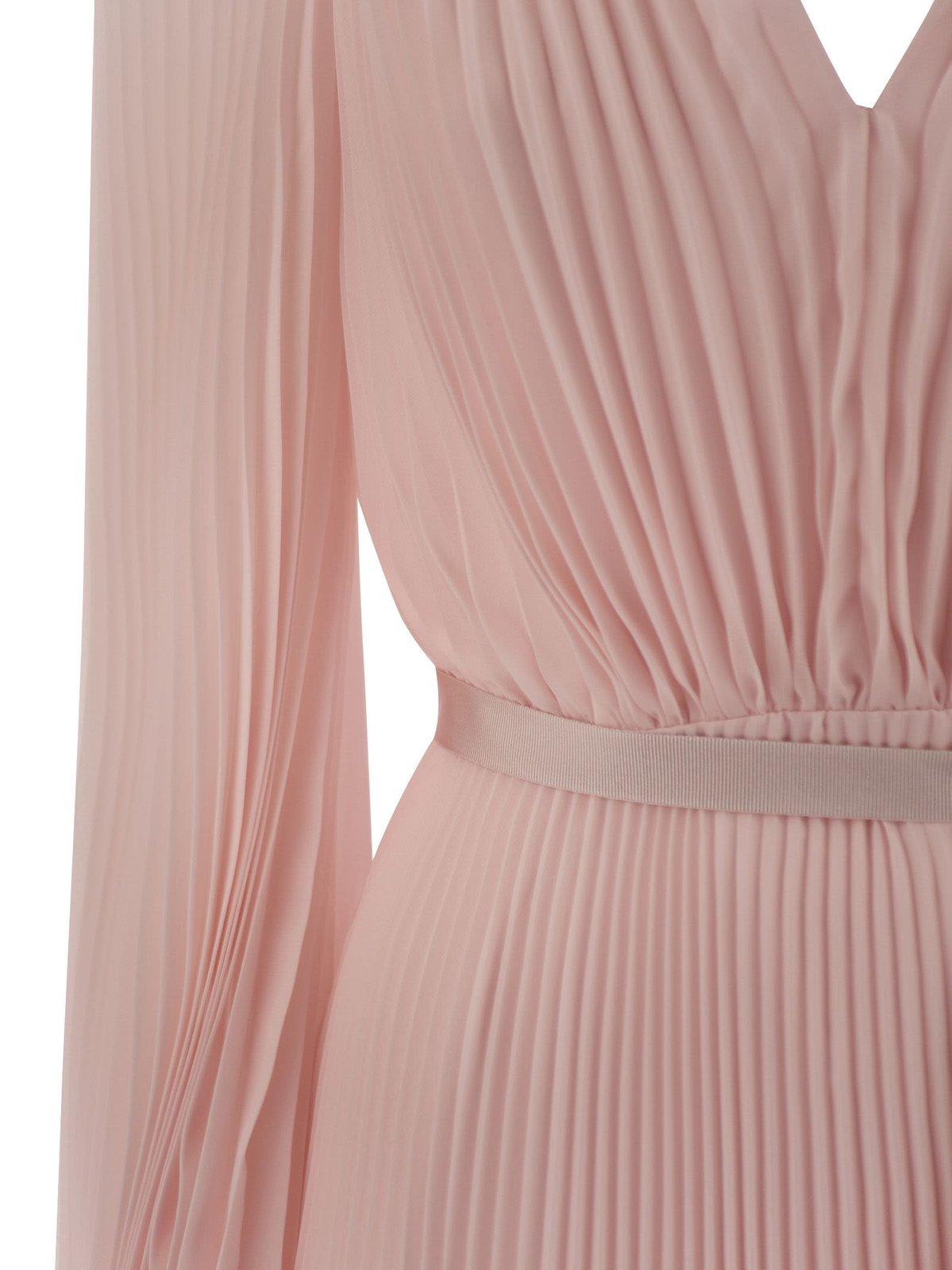 Shop Max Mara V-neck Pleated Mini Dress In Pink