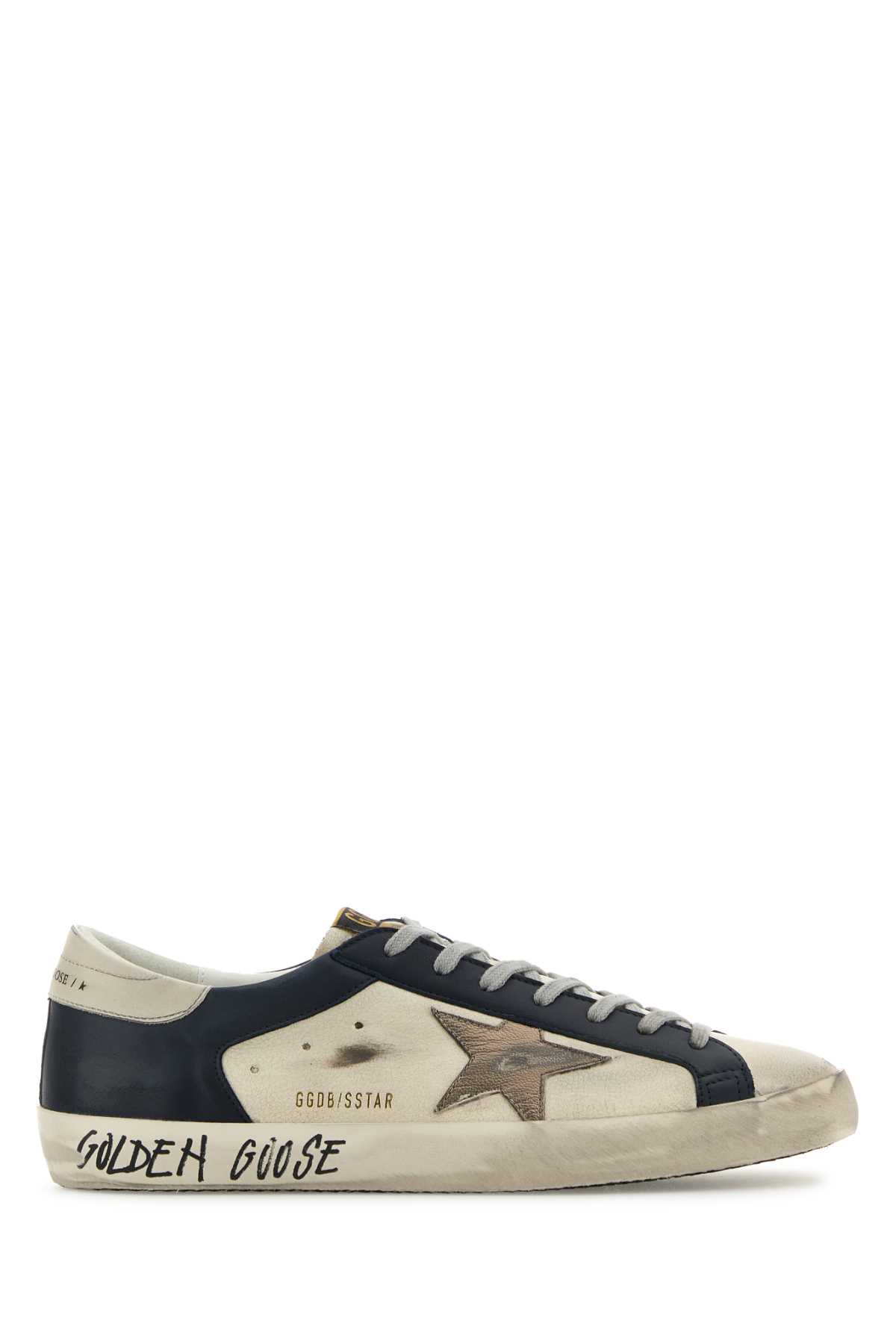 Golden Goose Cream Leather Sneakers In Whitedarkbluegunmetal