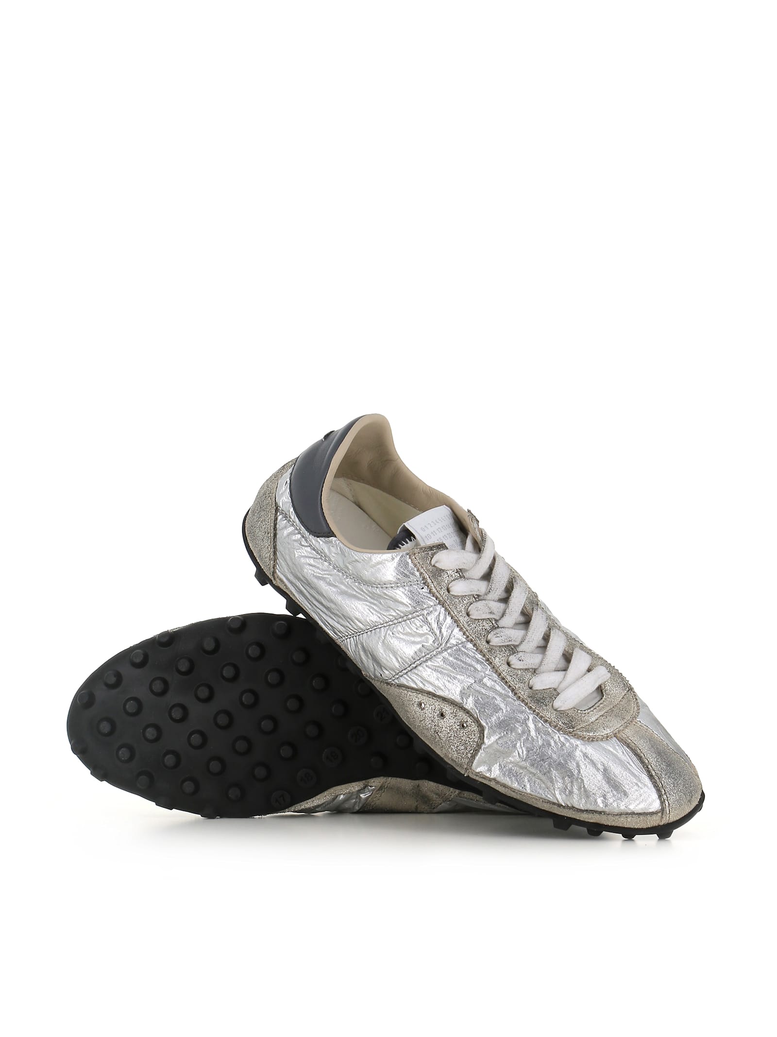 Maison Margiela Sprinters Nylon And Leather Low-top Sneakers In Silver