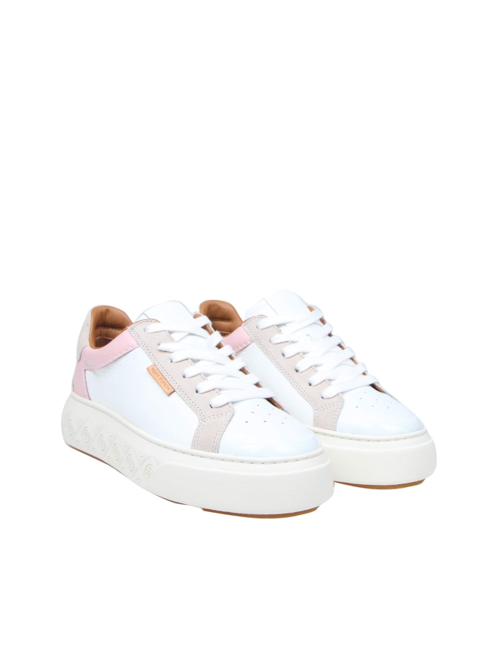 Shop Tory Burch Ladybug Sneakers In White And Pink Leather In White/rose