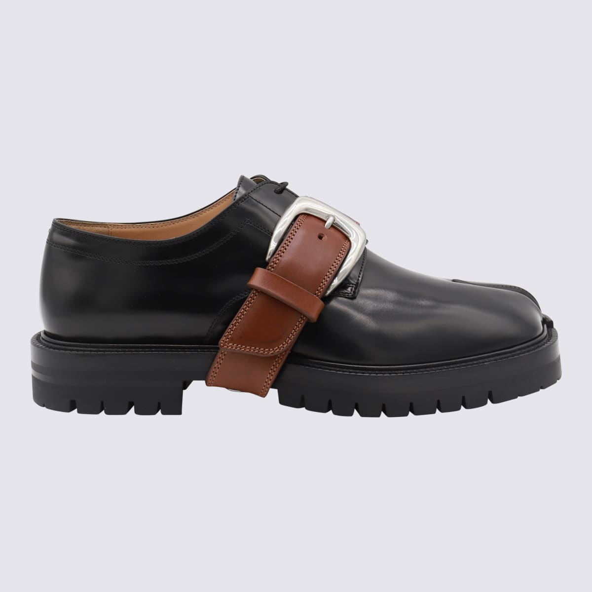 Black And Brown Leather Tabi Combat Derby Formal Shoes