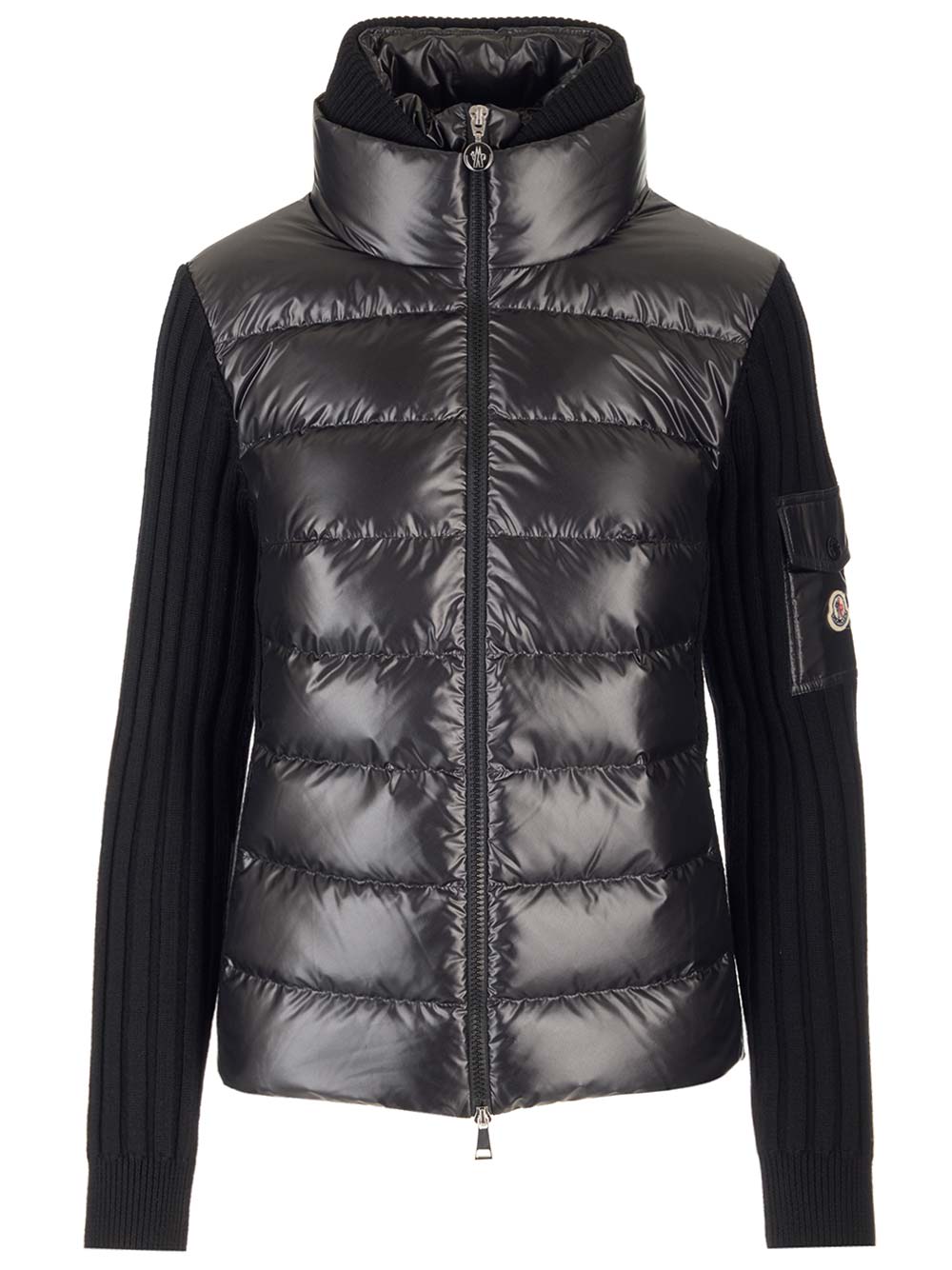 Moncler Cardigan With Padded Front Panel In Black