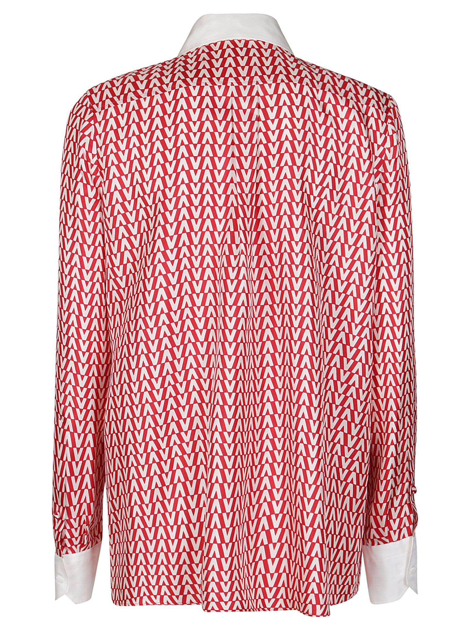Shop Valentino Vlogo Print Tie-detailed Shirt In Rosso/avorio