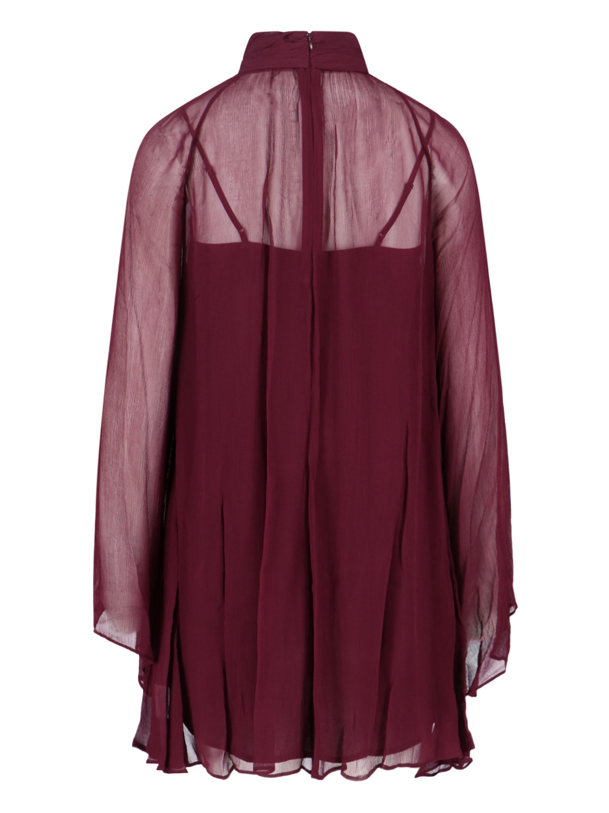 Staud Silk Dress With Cowl Neckline And Puff Sleeves In Red