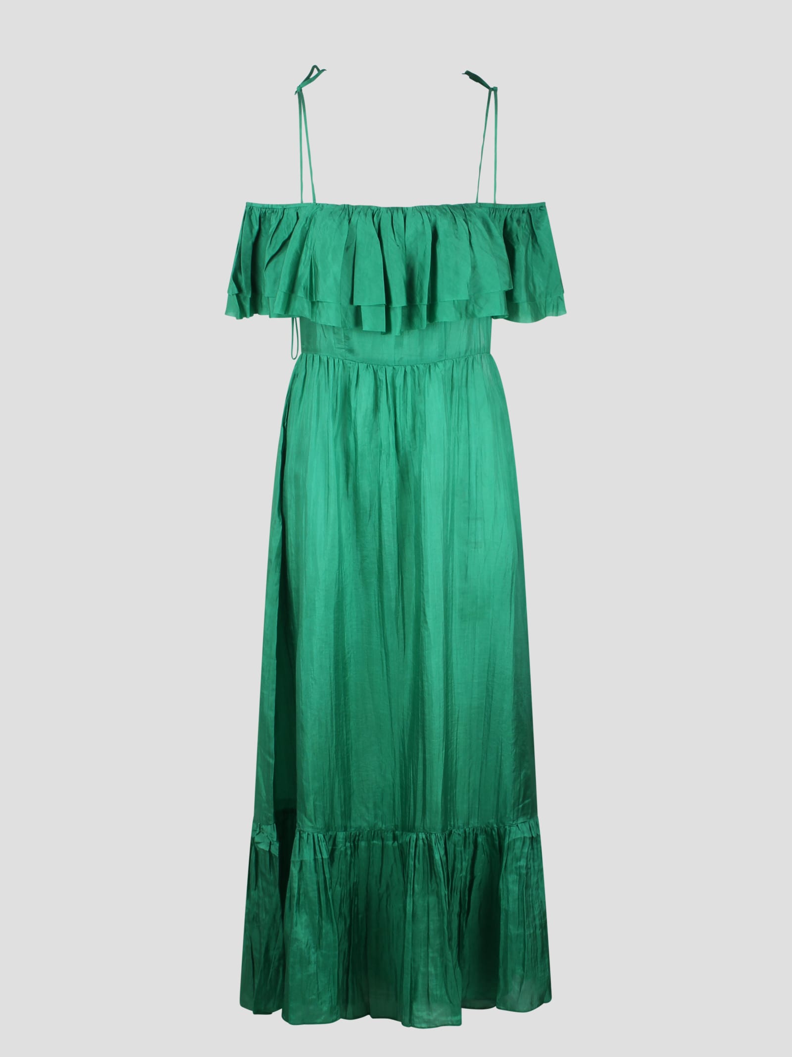Ruffled Silk Long Dress