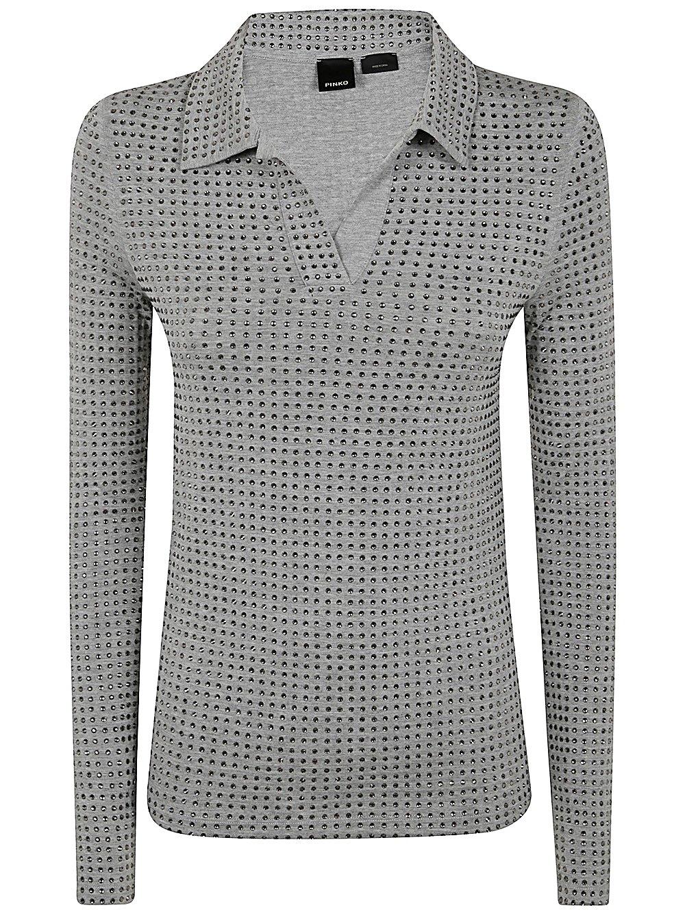 Shop Pinko Kooser Embellished Jersey Shirt In Grey