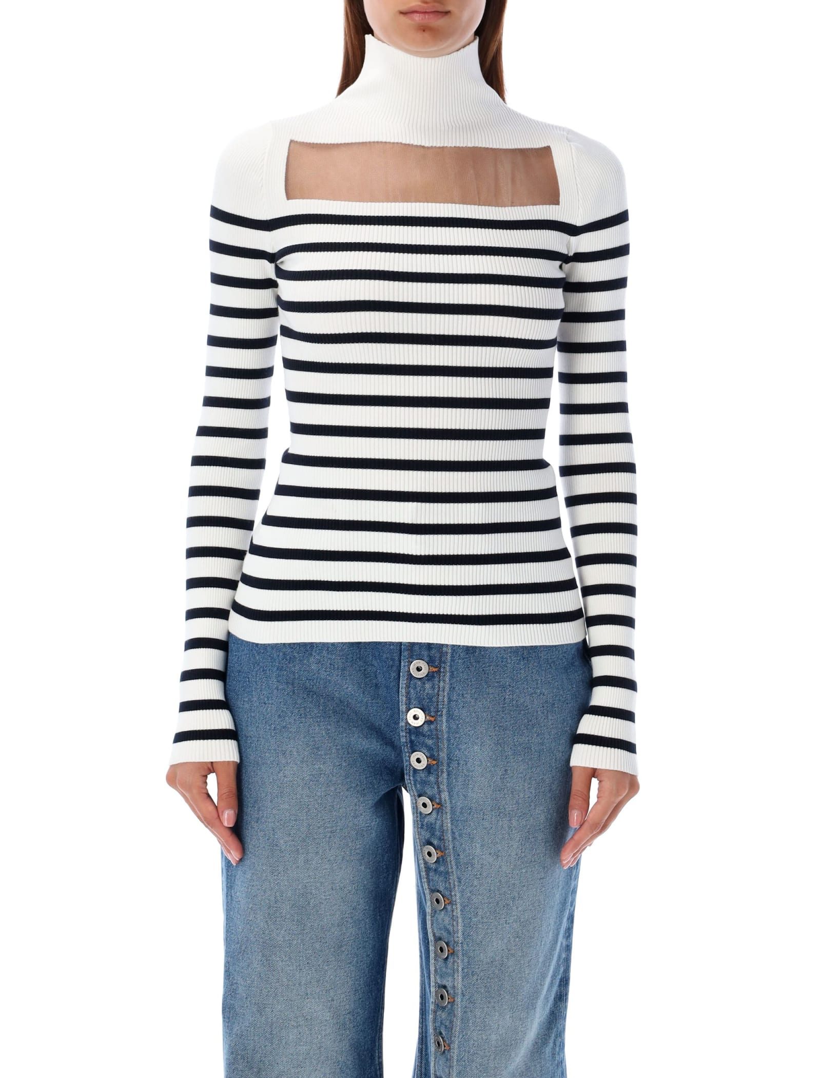 Shop Jean Paul Gaultier Ribbed Marinier Sweater In White Navy