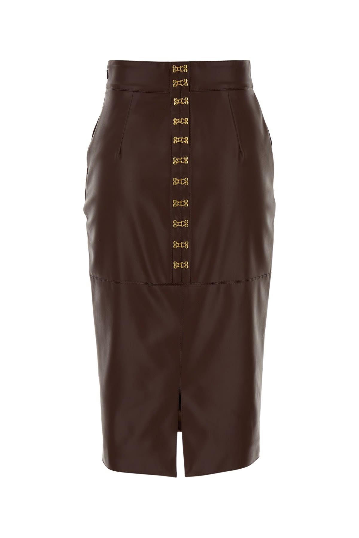 Elisabetta Franchi Pencil Skirt With Jewel Clasps In Brown