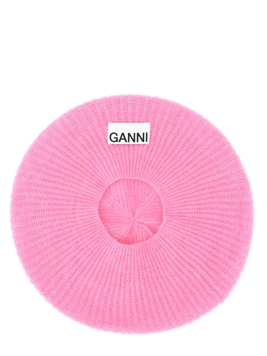 Shop Ganni Cap With Logo In Fuchsia