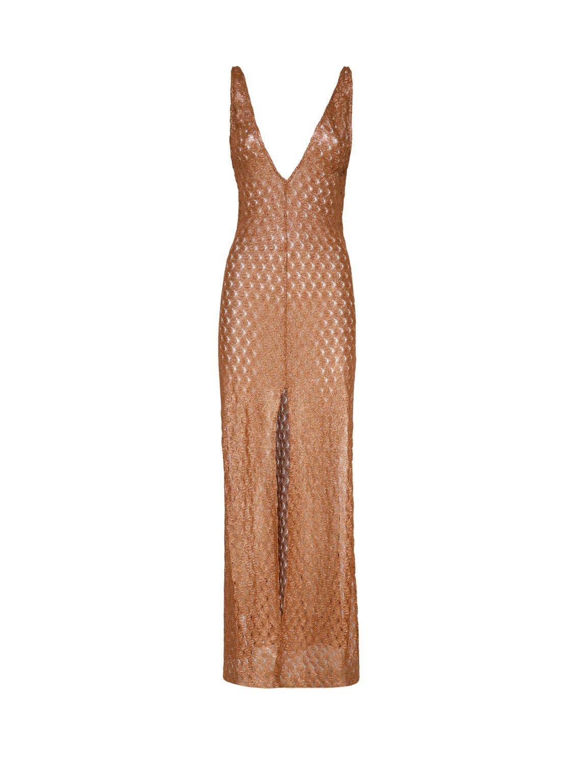 Crochet-knitted Plunging V-neck Maxi Dress