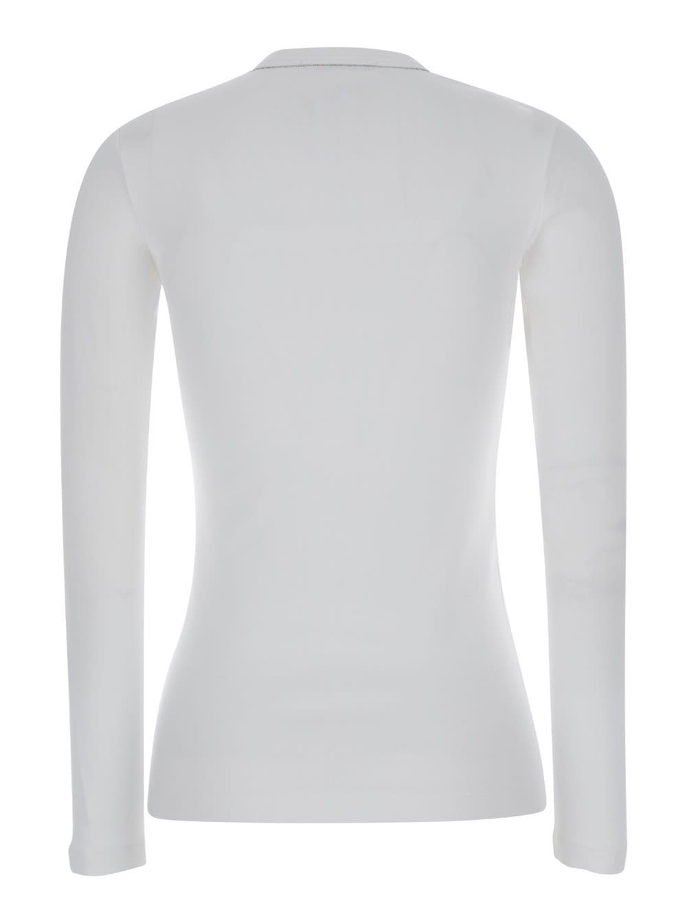 Shop Fabiana Filippi White Long Sleeve Top With Rhinestone In Stretch Cotton Woman