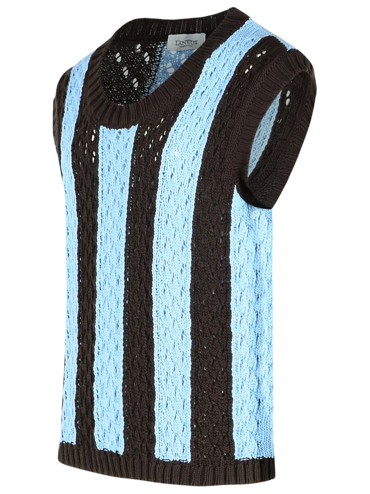 Laneus Open Knit Sleeveless Striped Vest In Light Blue