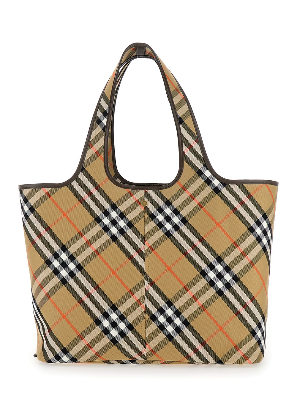 Burberry Beige Tote Bag With Vintage Check Motif In Cotton Canvas Woman In Multicolor