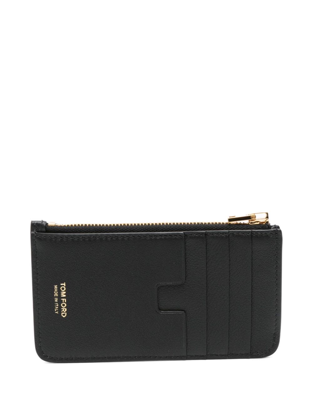 Tom Ford Natural Grain Leather Padlock Zipped Card Holder In Black