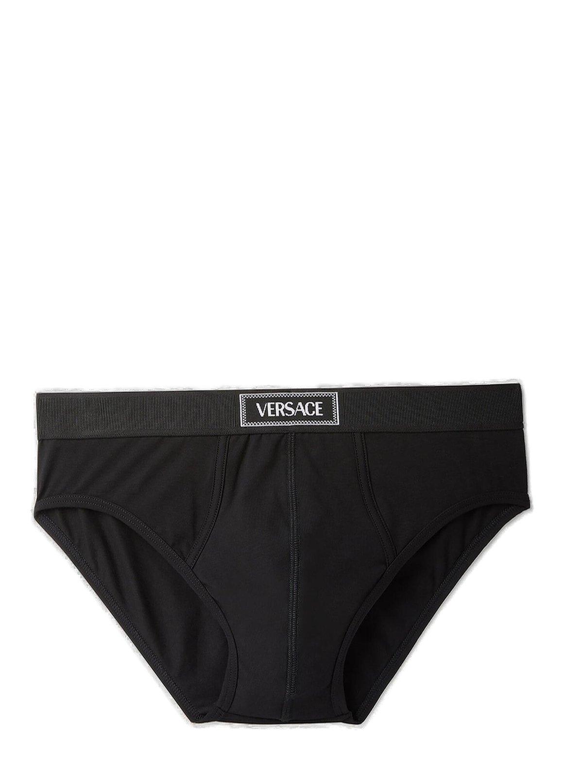 Versace 90s Logo-waistband Stretched Briefs In Nero