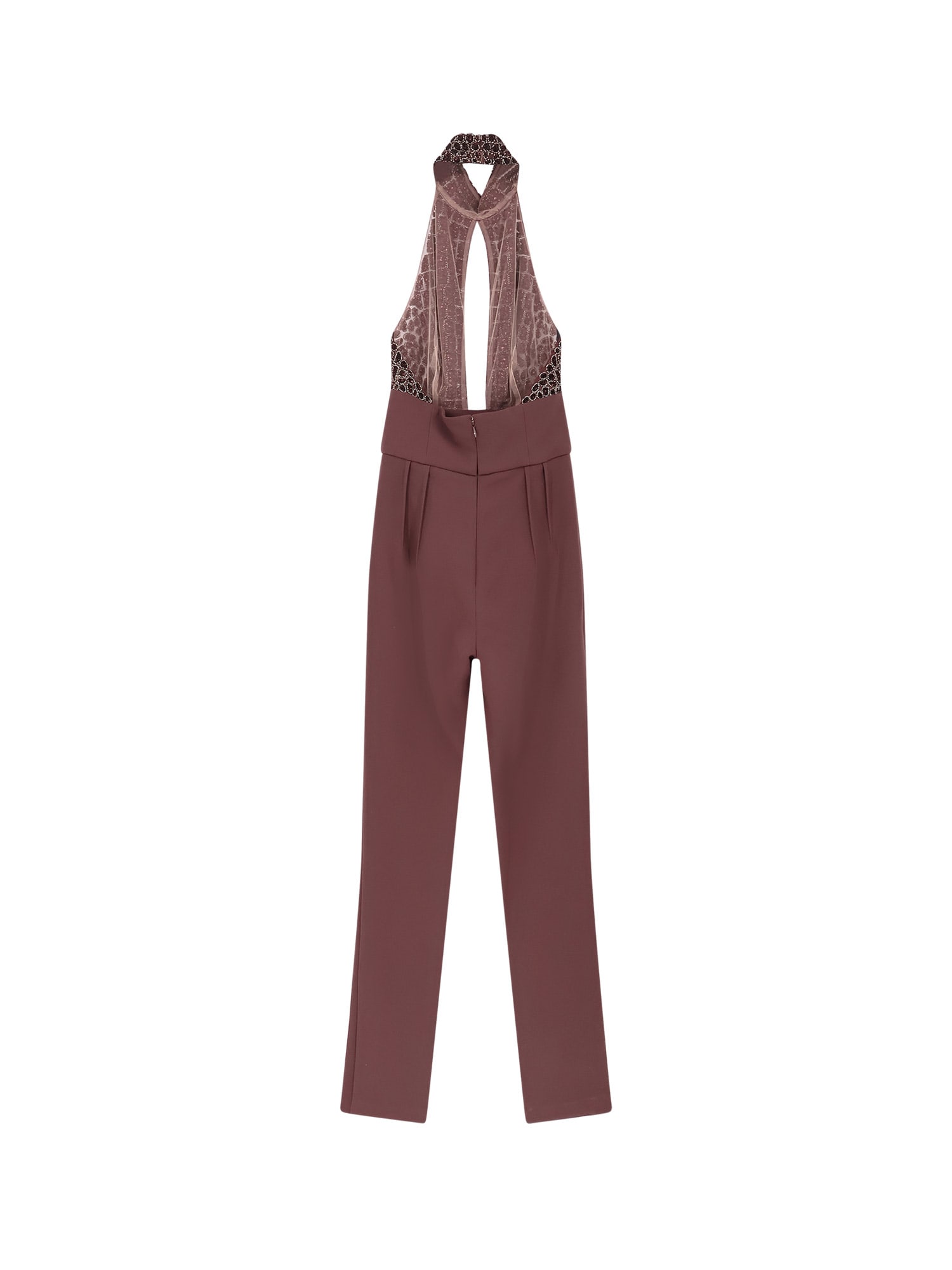 Elisabetta Franchi Halter-neck Sequin-embellished Jumpsuit In Burgundy
