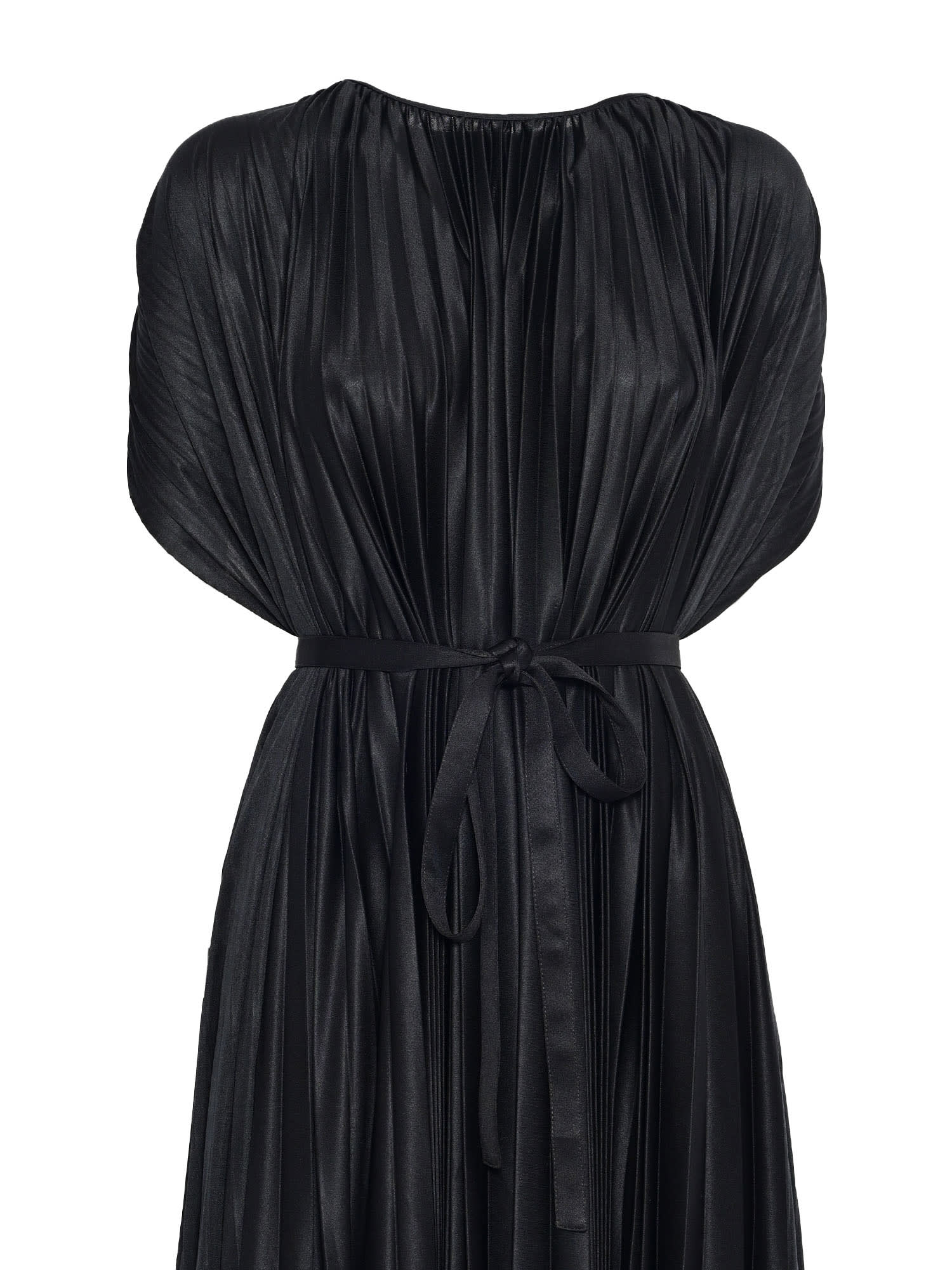 Fabiana Filippi Sleeveless Pleated Maxi Dress With Matching Belt In Black