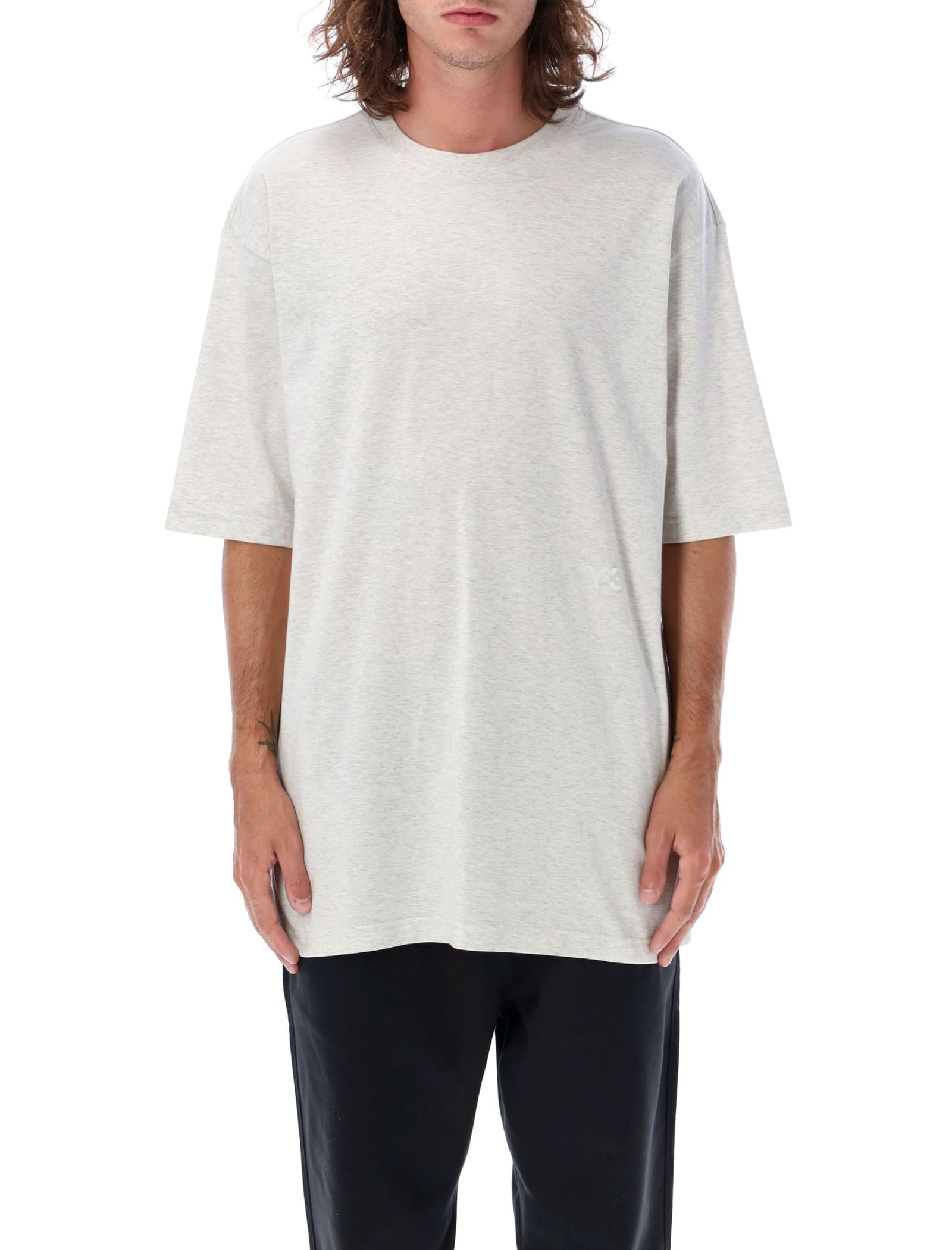 Y-3 Logo Over T-shirt In Grey Mel