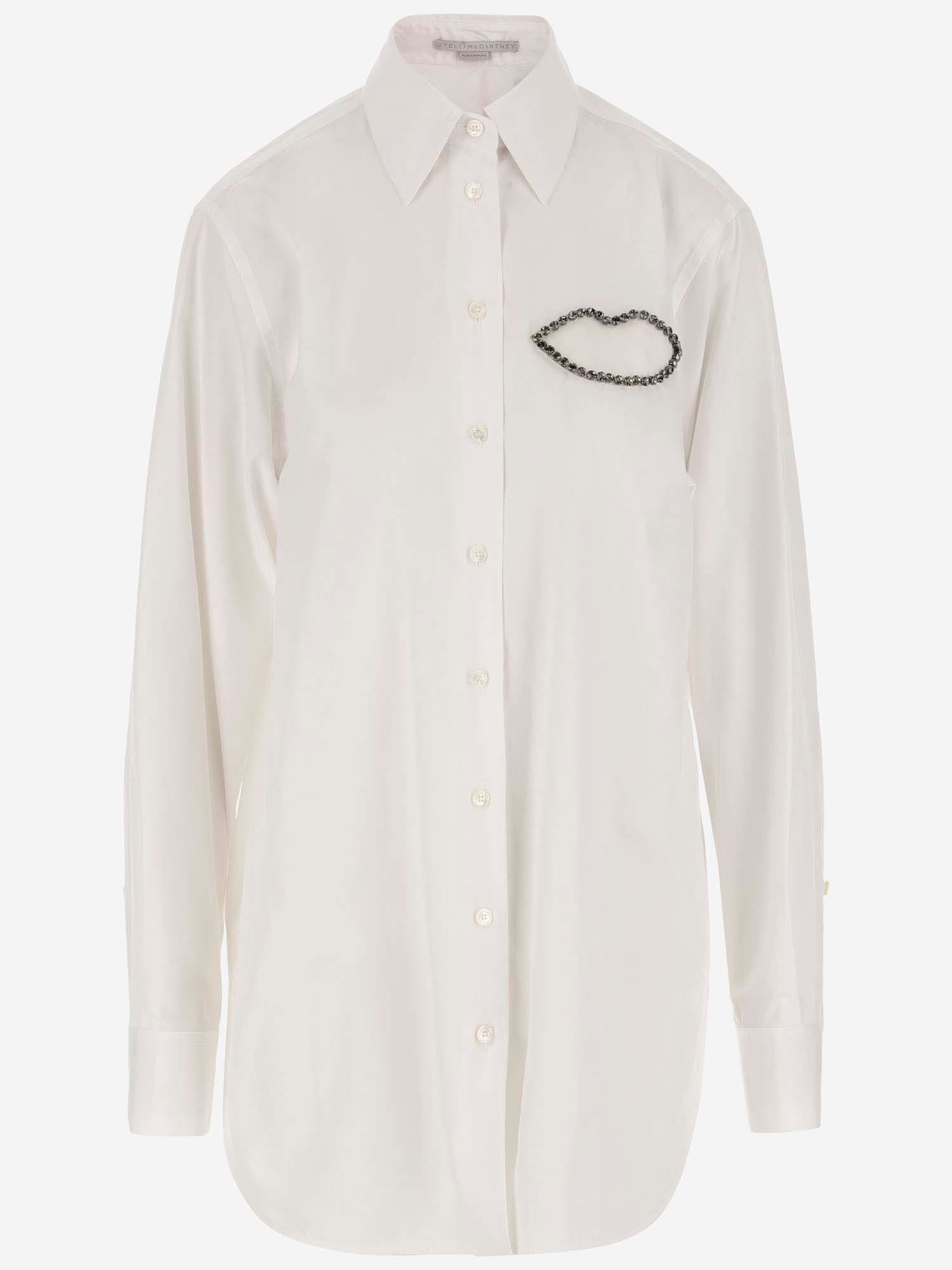 Shop Stella Mccartney Cotton Shirt With Rhinestones In White