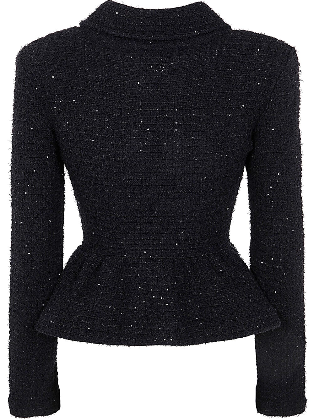 Shop Self-portrait Black Textured Knit Peplum Jacket