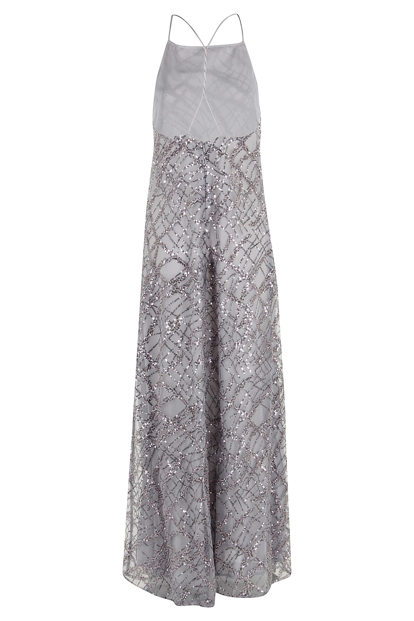 Emporio Armani Maxi Dress With All-over Sequin Embroidery In Silver