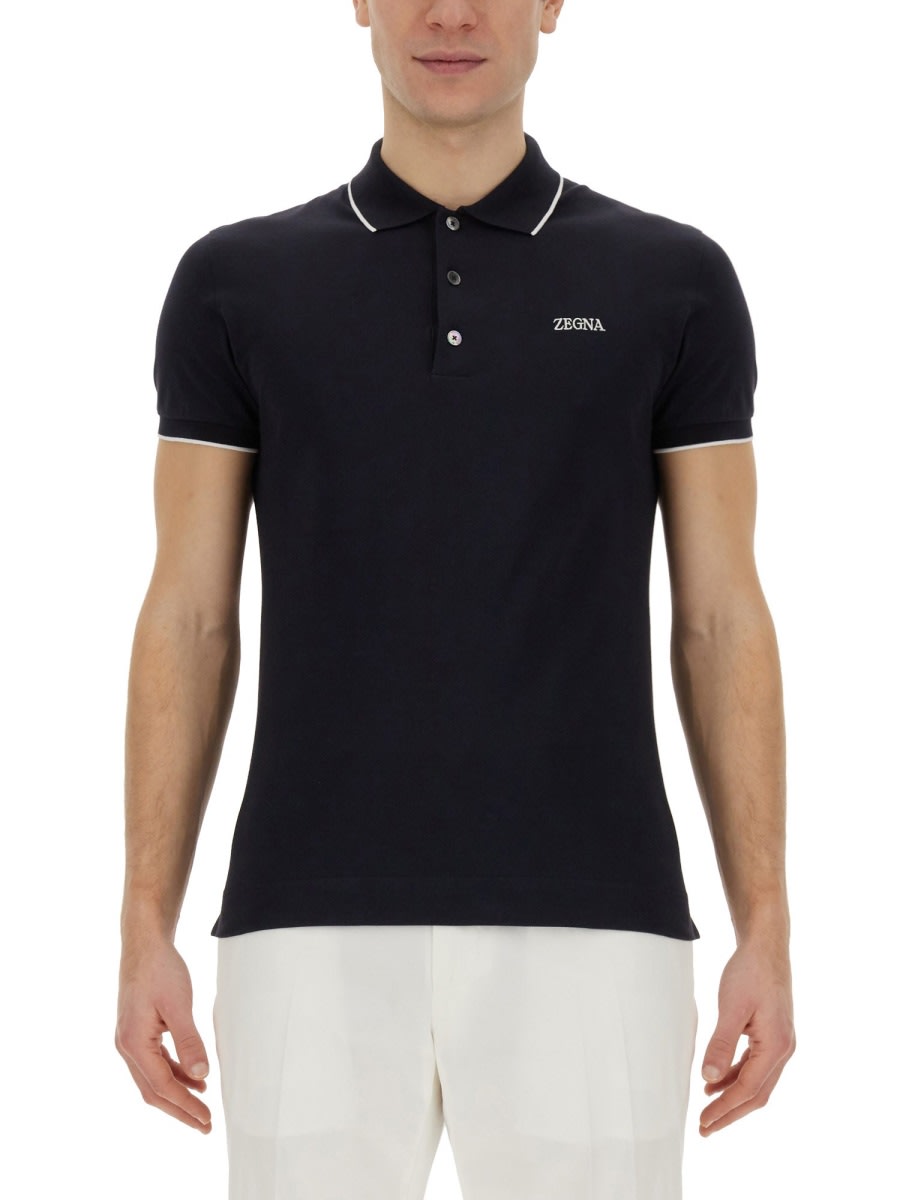 Shop Zegna Polo With Logo In Blue