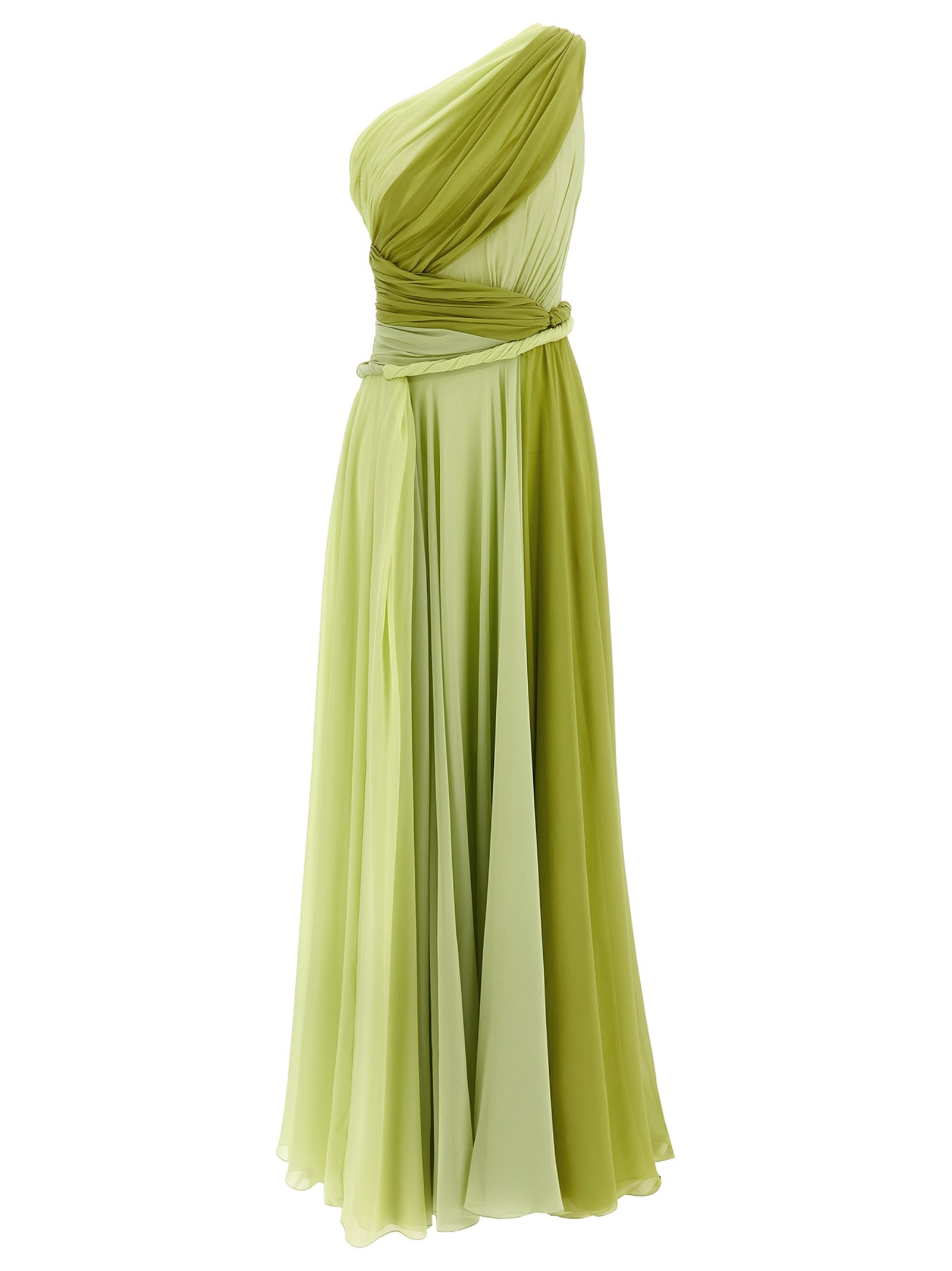 Giambattista Valli One-shoulder Silk Maxi Dress With Torch Detail In Green