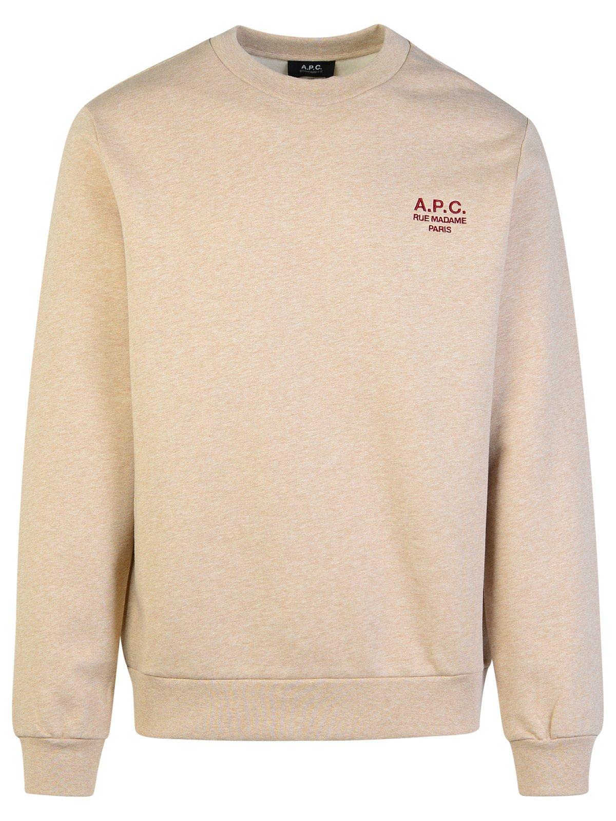 Shop Apc Logo Embroidered Crewneck Sweatshirt In Beige