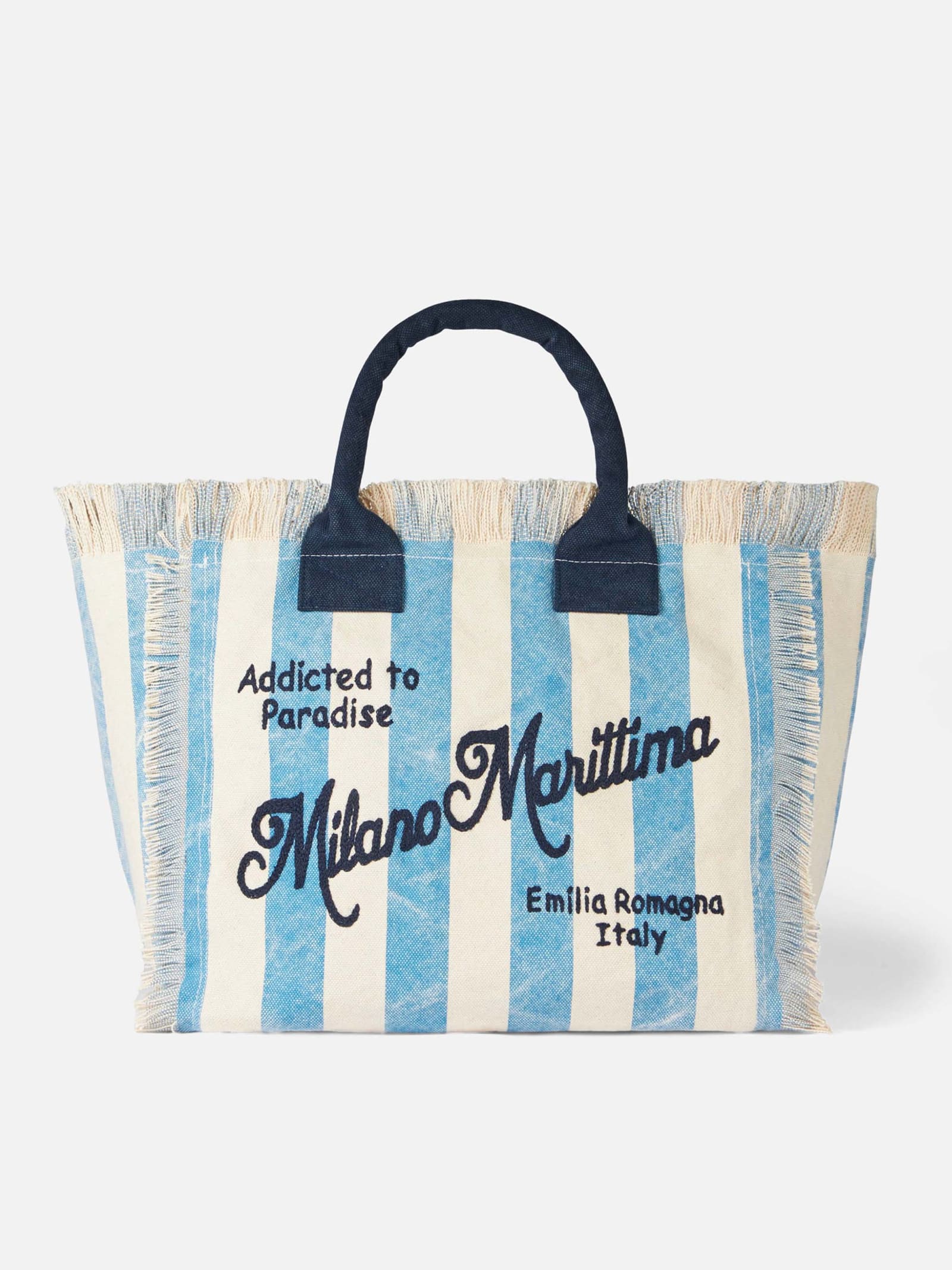 Mc2 Saint Barth Vanity Canvas Shoulder Bag With Milano Marittima Print In Blue