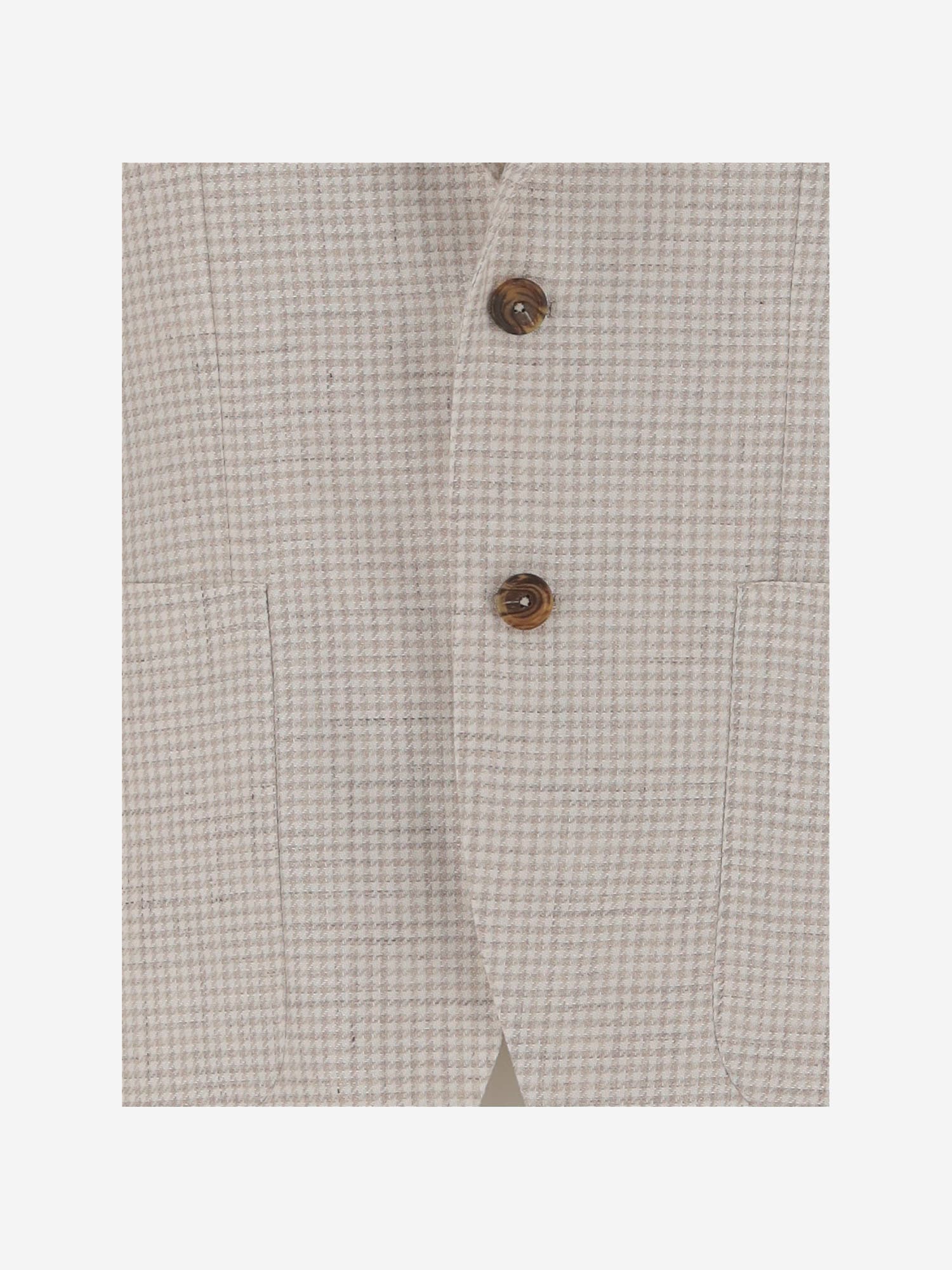 Tagliatore Linen Blend Single-breasted Jacket With Houndstooth Pattern In Beige